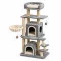 Tiragraffi per gatti multilivello 80 × 55 × 160 cm in sisal e peluche grigio, beige e crema con due cucce