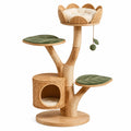 Tiragraffi multilivello per gatti in legno e sisal naturale, 100 × 75 × 160 cm, con cuccia e piattaforme