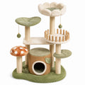 Tiragraffi per gatti multilivello 115 × 60 × 145 cm in sisal e tessuto verde, crema e marrone con cuccia e giochi