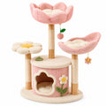 Albero tiragraffi rosa con cuccia, piattaforme floreali e pali in sisal, 100 × 60 × 120 cm