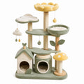 Tiragraffi per gatti multilivello 110 × 50 × 150 cm in sisal e tessuto, verde salvia, crema e giallo, con cucce, piattaforme e giochi