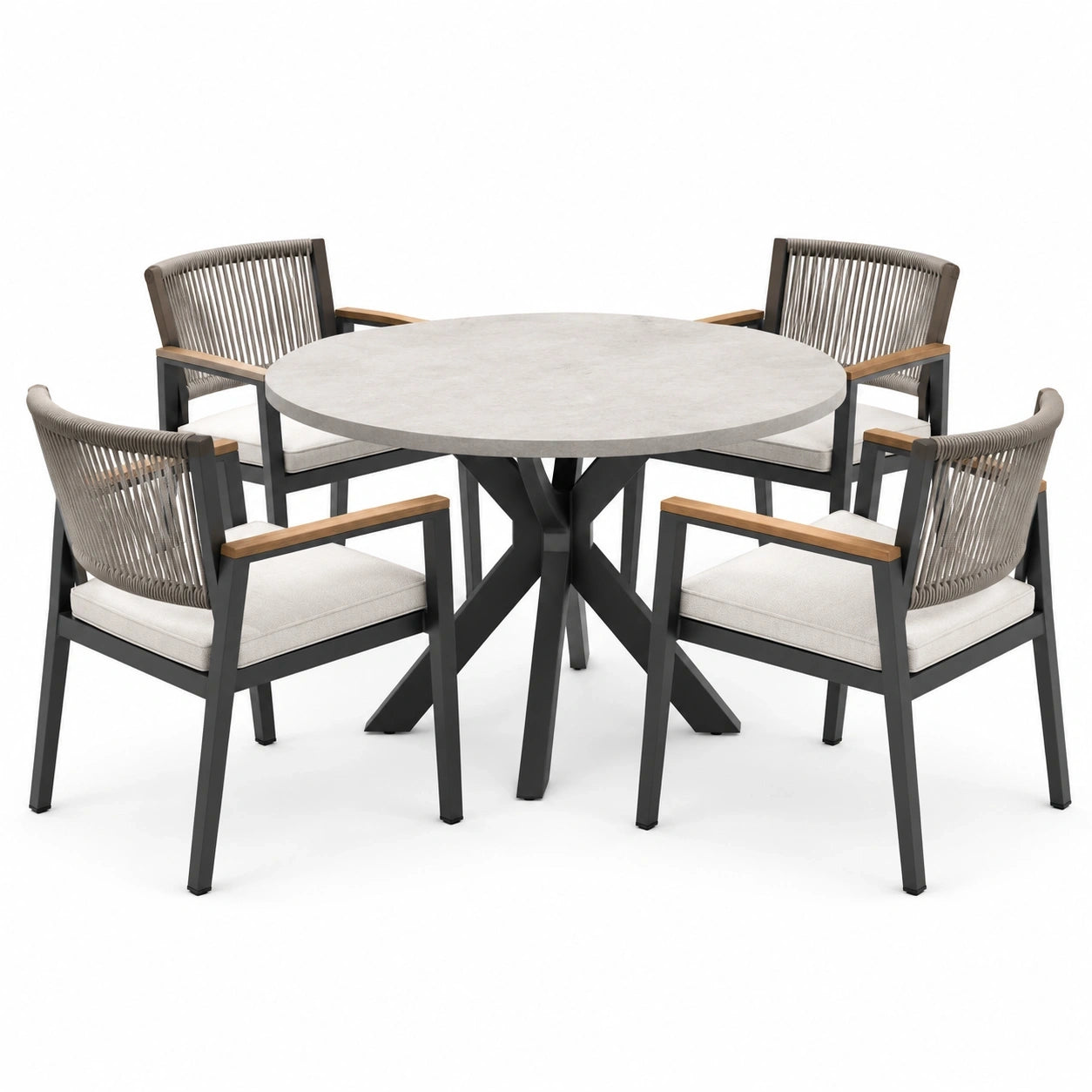 Set moderno da esterno da 5 pezzi con tavolo rotondo 120 × 75 cm e 4 poltroncine 60 × 62 × 82 cm, antracite, grigio chiaro e marrone