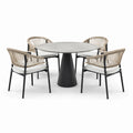 Completo da pranzo da giardino 5 pezzi con tavolo rotondo Ø 120 × 75 cm e 4 sedie 61 × 63 × 81 cm, beige, grigio, nero e bianco