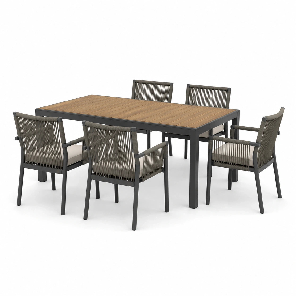 Set da pranzo da giardino con tavolo 160 × 90 × 75 cm e 6 sedie 58 × 60 × 85 cm, grigio antracite, marrone e beige