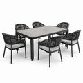 Set da pranzo da giardino 7 pezzi con tavolo 150 × 90 × 75 cm e 6 sedie 58 × 60 × 78 cm, grigio e nero