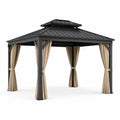 Gazebo da giardino 400 × 300 × 285 cm in metallo antracite con tetto rigido e tende beige