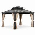 Gazebo da giardino 300 × 300 × 280 cm in metallo antracite con tende beige e tetto rigido ventilato