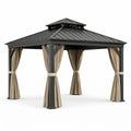 Gazebo da giardino 400 x 300 x 290 cm in metallo antracite con tetto rigido e tende beige