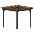 Pergola da giardino 300 × 300 × 250 cm in acciaio antracite e legno marrone con tetto a listelli