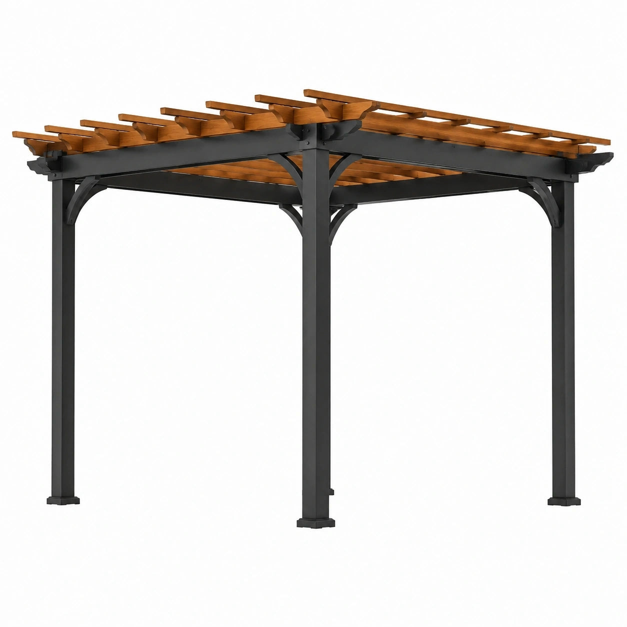Pergola da giardino 300 × 300 × 250 cm in acciaio antracite e legno marrone con tetto a listelli