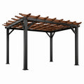 Pergola moderna da giardino in metallo nero e legno marrone, 305 × 305 × 244 cm