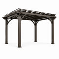 Pergola autoportante da giardino in metallo marrone scuro 305 × 305 × 250 cm con tetto a lamelle aperte