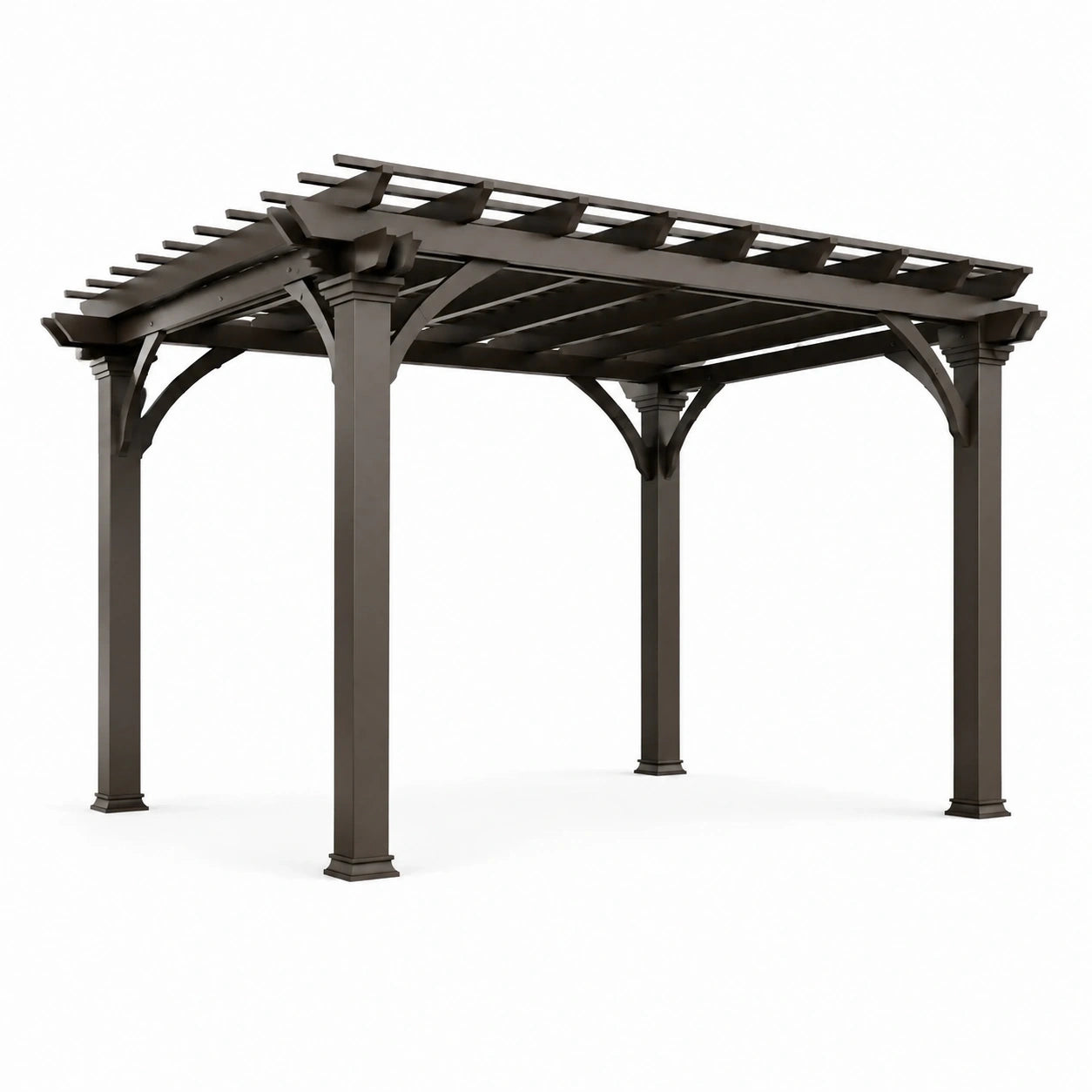 Pergola autoportante da giardino in metallo marrone scuro 305 × 305 × 250 cm con tetto a lamelle aperte