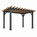 Pergola autoportante 305 × 305 × 244 cm in metallo nero e legno marrone con copertura a lamelle