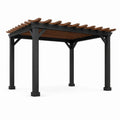 Pergola autoportante da giardino 300 × 300 × 250 cm in metallo nero e legno marrone con copertura a lamelle