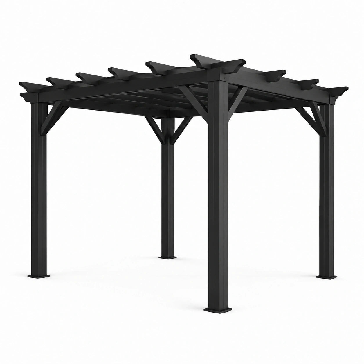 Pergola da giardino in metallo nero 300 × 300 × 250 cm con copertura a doghe