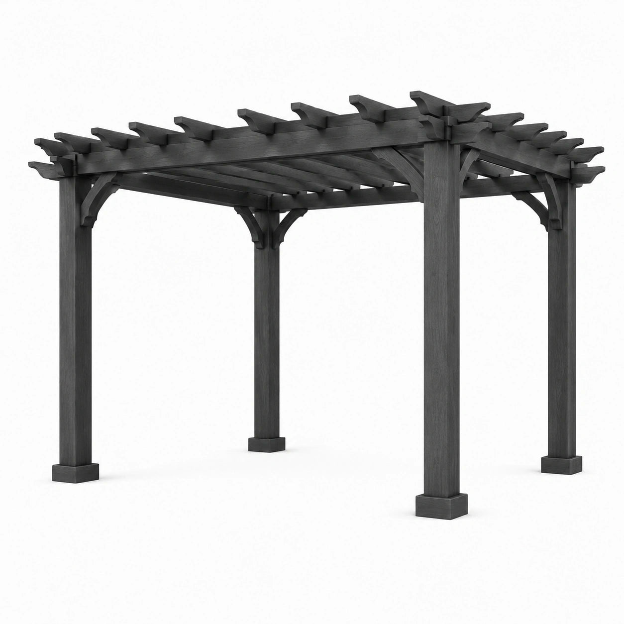 Pergola autoportante da giardino in legno grigio antracite, 305 × 305 × 244 cm, tetto aperto a traliccio