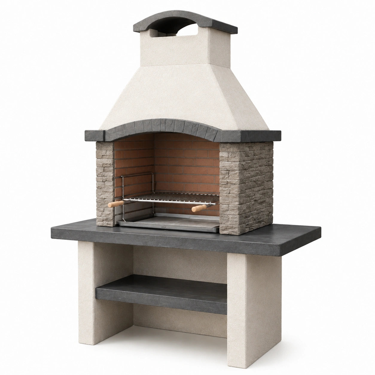 Barbecue da giardino in muratura Bianco/Grigio/Marrone 160 × 80 × 220 cm con camino e griglia regolabile