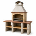 Barbecue da giardino in muratura beige e terracotta 180 × 70 × 230 cm con camino, griglia e piani laterali