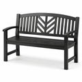 Panca da giardino a 2 posti in legno nero con braccioli e schienale decorativo, 120 × 60 × 90 cm