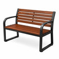 Panchina da giardino a 2 posti in legno e metallo con braccioli, 122 × 60 × 85 cm, marrone e nero