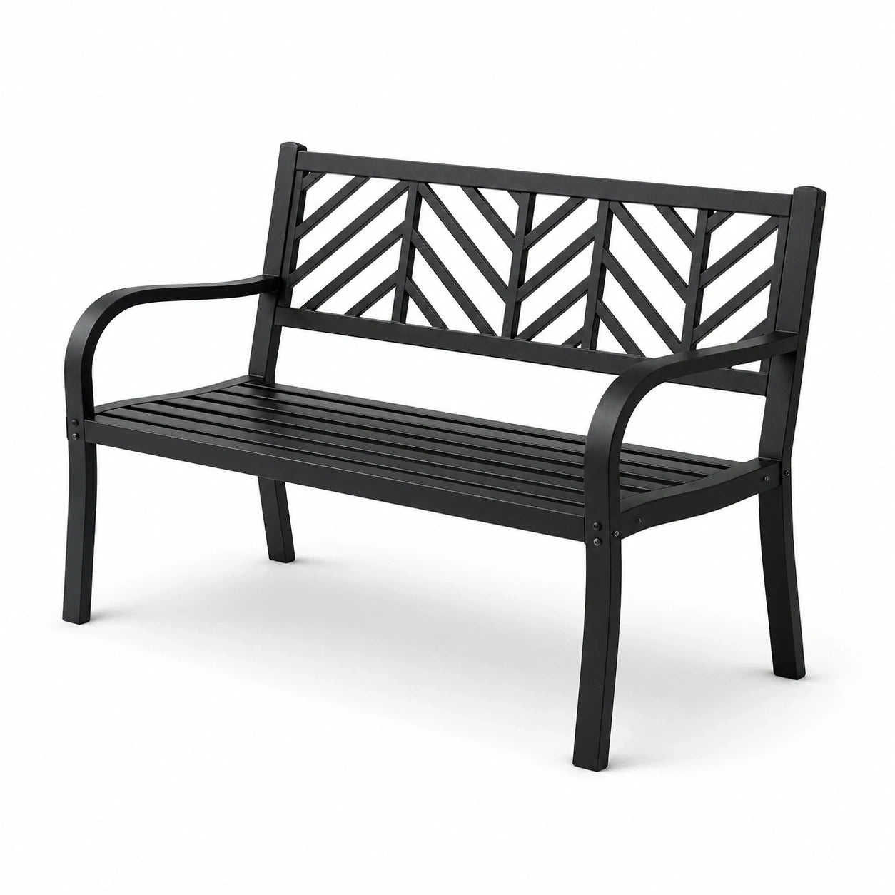 Panca da giardino a 2 posti in metallo nero con schienale geometrico, 127 × 60 × 88 cm