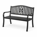Panca da giardino in metallo nero a 2 posti con schienale decorativo, 127 × 60 × 87 cm