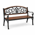 Panca da giardino a 2 posti in metallo e legno, Marrone/Nero, 127 × 60 × 85 cm, con schienale decorativo