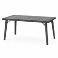 Tavolo rettangolare da esterno in metallo antracite con foro per ombrellone, 150 × 90 × 74 cm