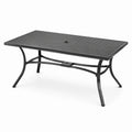 Tavolo da giardino rettangolare nero in metallo con foro per ombrellone, 150 × 90 × 74 cm