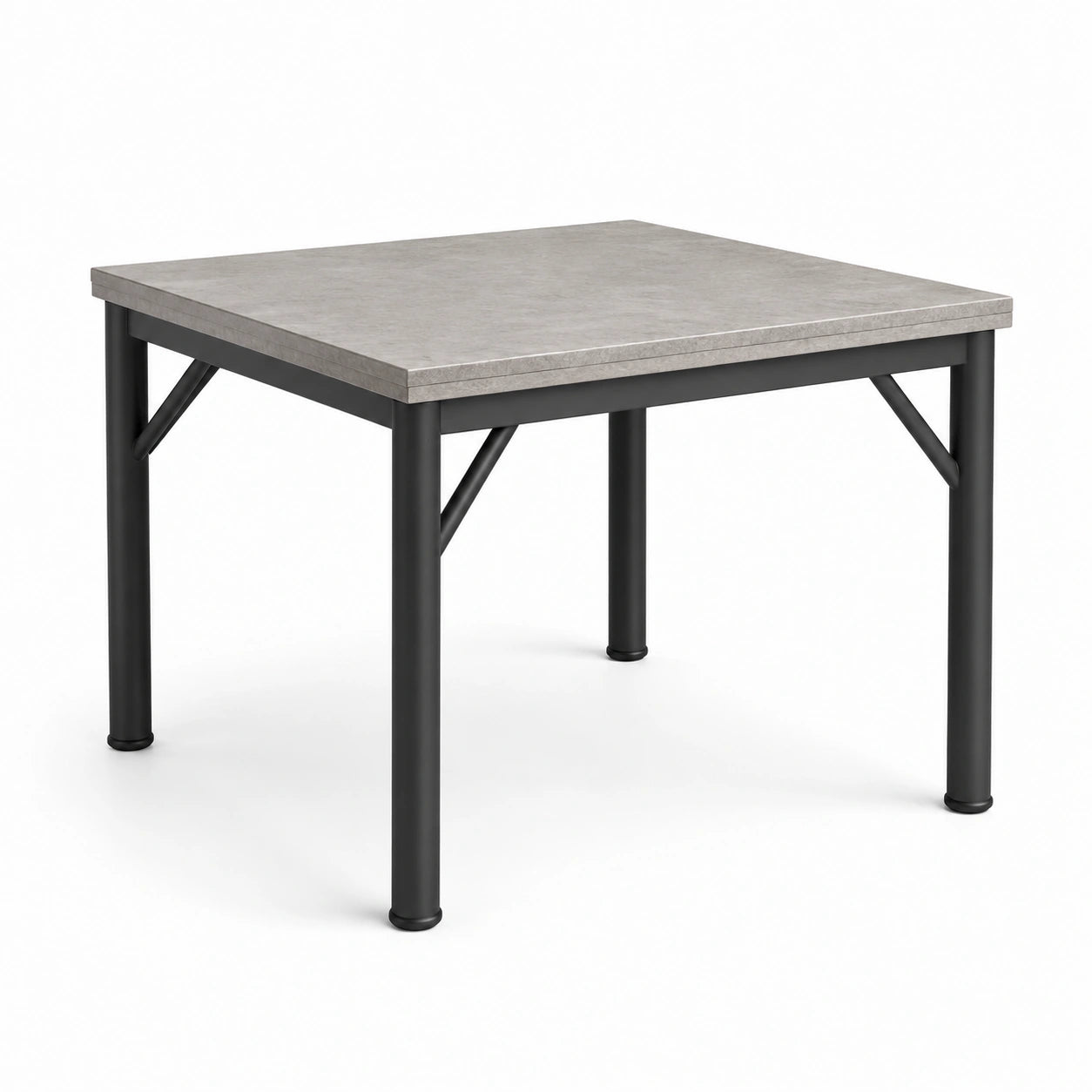 Tavolo da pranzo quadrato 90 × 90 × 75 cm con piano grigio effetto cemento e struttura nera