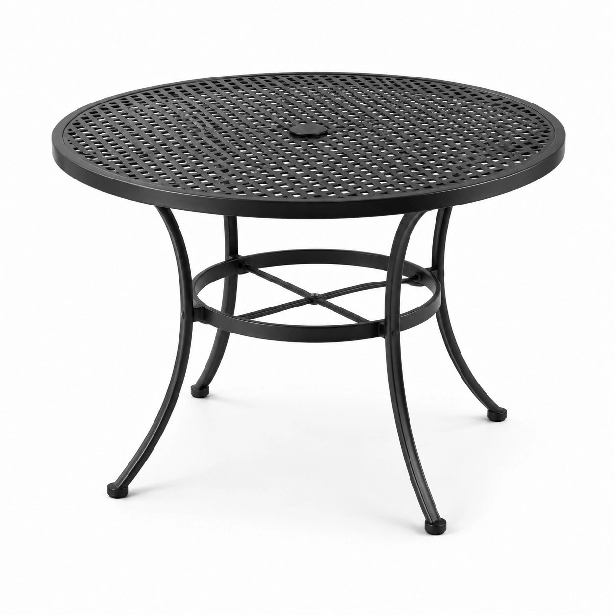 Tavolo rotondo da giardino in metallo nero Ø 105 × 72 cm con foro per ombrellone