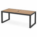 Tavolo da giardino moderno 180 × 90 × 75 cm nero e marrone naturale con piano a doghe e foro per ombrellone