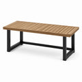 Tavolo da giardino in legno marrone e metallo nero con piano a doghe, 160 × 80 × 75 cm