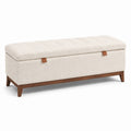 Panca contenitore imbottita 120 × 45 × 48 cm in tessuto bouclé crema con base in legno marrone