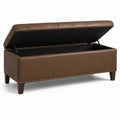 Panca contenitore imbottita in similpelle marrone con borchie, 120 × 40 × 48 cm