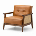 Poltrona rétro 75 × 82 × 82 cm cognac, marrone scuro e beige con struttura in legno e inserti in rattan