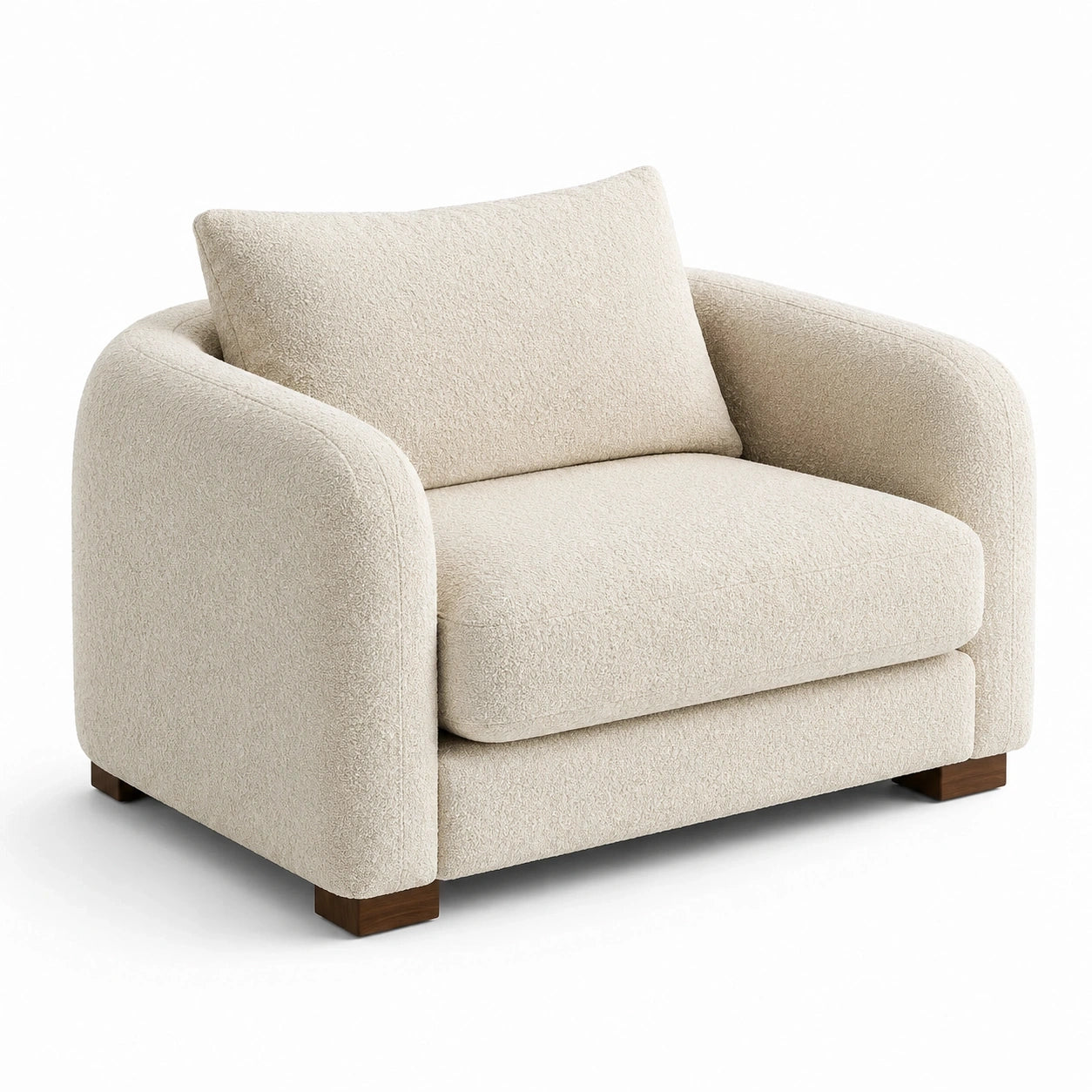 Poltrona imbottita in tessuto bouclé avorio, 120 × 105 × 90 cm, stile contemporaneo
