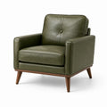 Poltrona rétro verde oliva effetto pelle con gambe in legno marrone, 78 × 82 × 84 cm