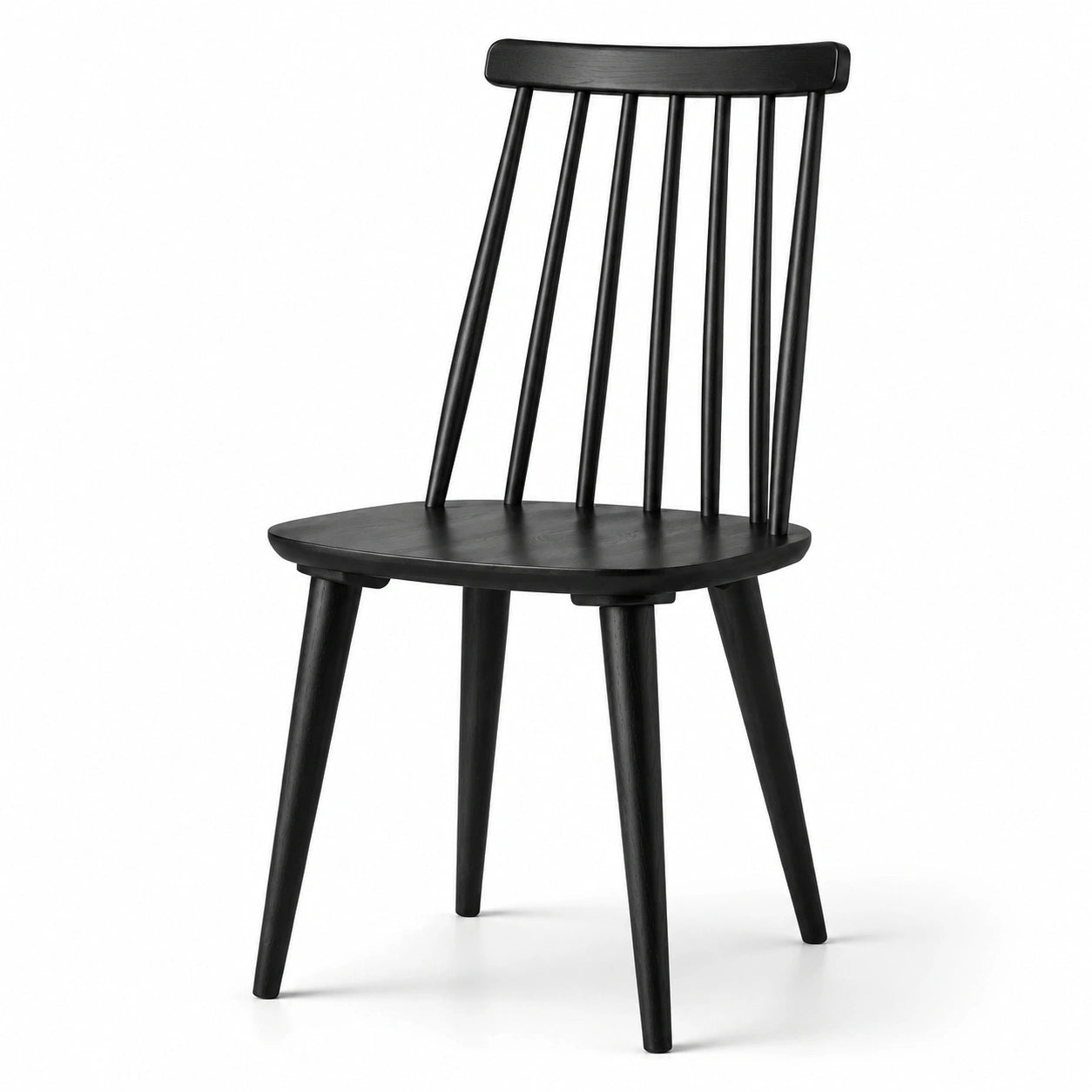 Sedia in legno nero con schienale alto a listelli, 48 × 52 × 88 cm