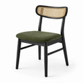 Sedia in legno nero 50 × 55 × 80 cm con seduta verde oliva e schienale in rattan naturale intrecciato