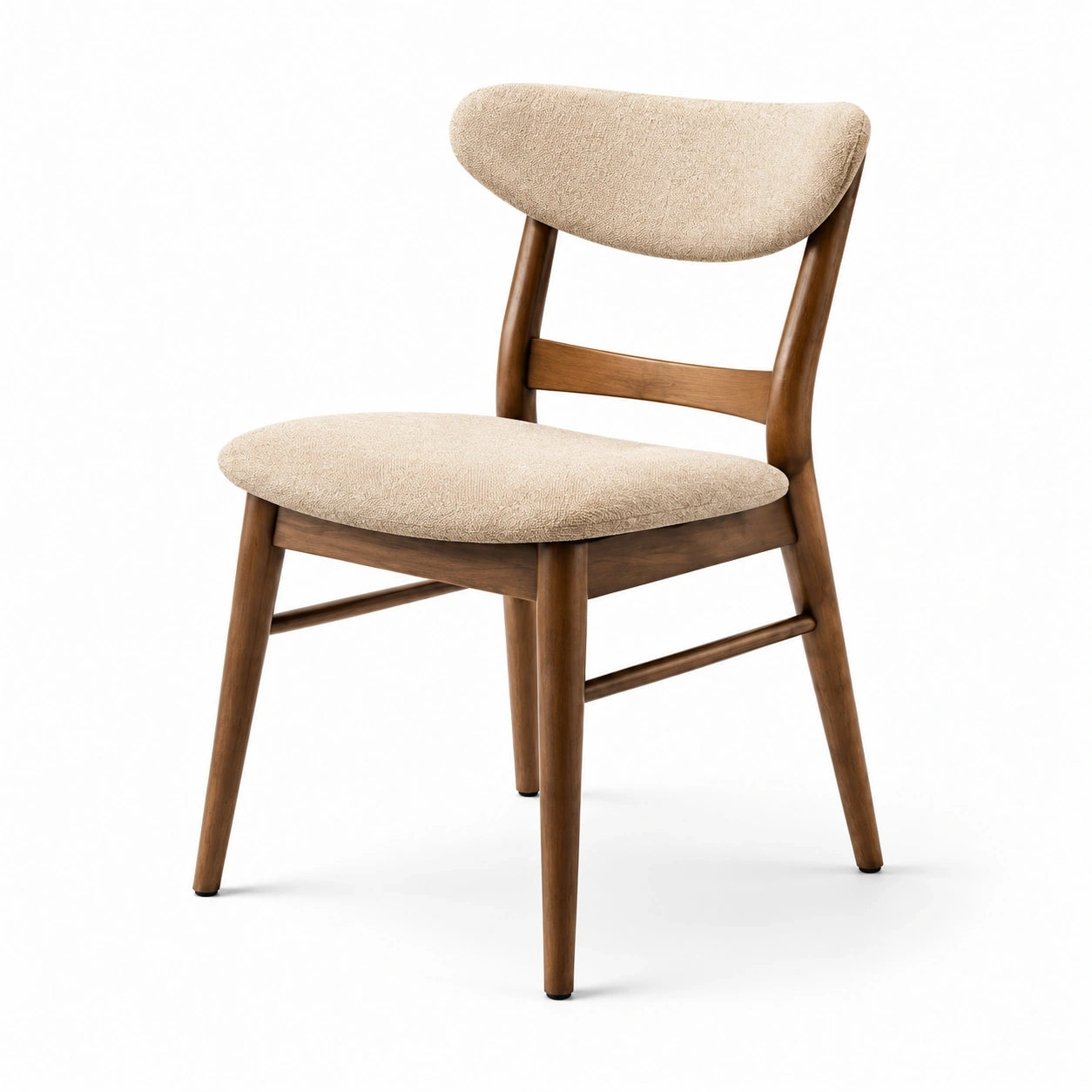 Sedia da pranzo moderna imbottita in legno marrone e tessuto beige, 52 × 57 × 79 cm
