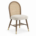 Sedia da pranzo in legno e rattan con seduta imbottita, Marrone naturale/Beige/Oro, 50 × 57 × 88 cm