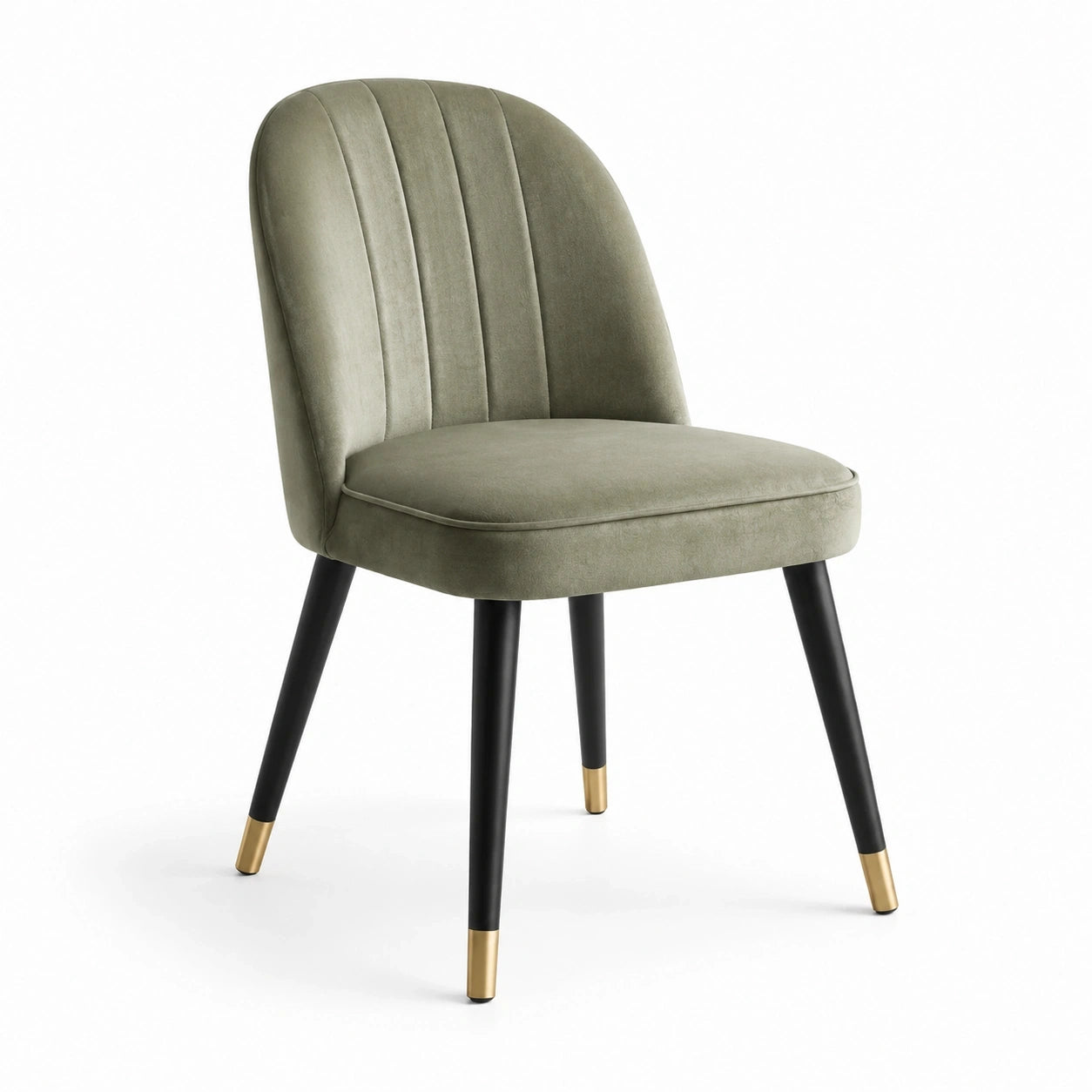 Sedia da pranzo imbottita in velluto verde oliva con schienale scanalato, 52 × 58 × 82 cm