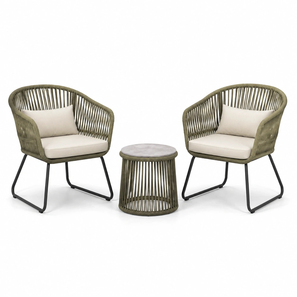 Set da giardino 3 pezzi verde oliva con 2 poltrone 74 × 72 × 82 cm e tavolino Ø 50 × 50 cm