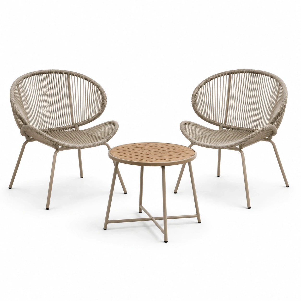 Set da giardino 3 pezzi beige e marrone chiaro, 2 poltrone 72 × 68 × 82 cm e tavolino Ø 60 × 45 cm