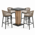 Set da bar da giardino con tavolo 90 × 90 × 105 cm e 4 sgabelli 58 × 60 × 103 cm, Tortora/Nero/Marrone/Avorio