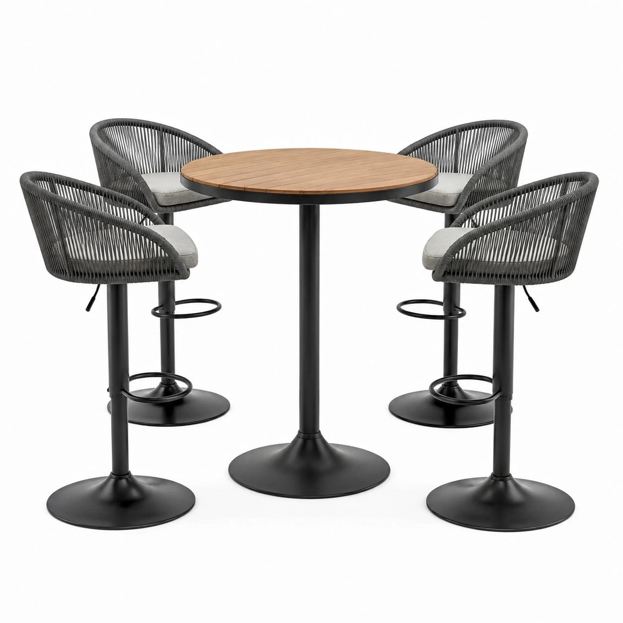 Set da bar da esterno 5 pezzi con tavolo rotondo Ø 100 × 105 cm e 4 sgabelli 58 × 55 × 95 cm, nero, grigio e marrone