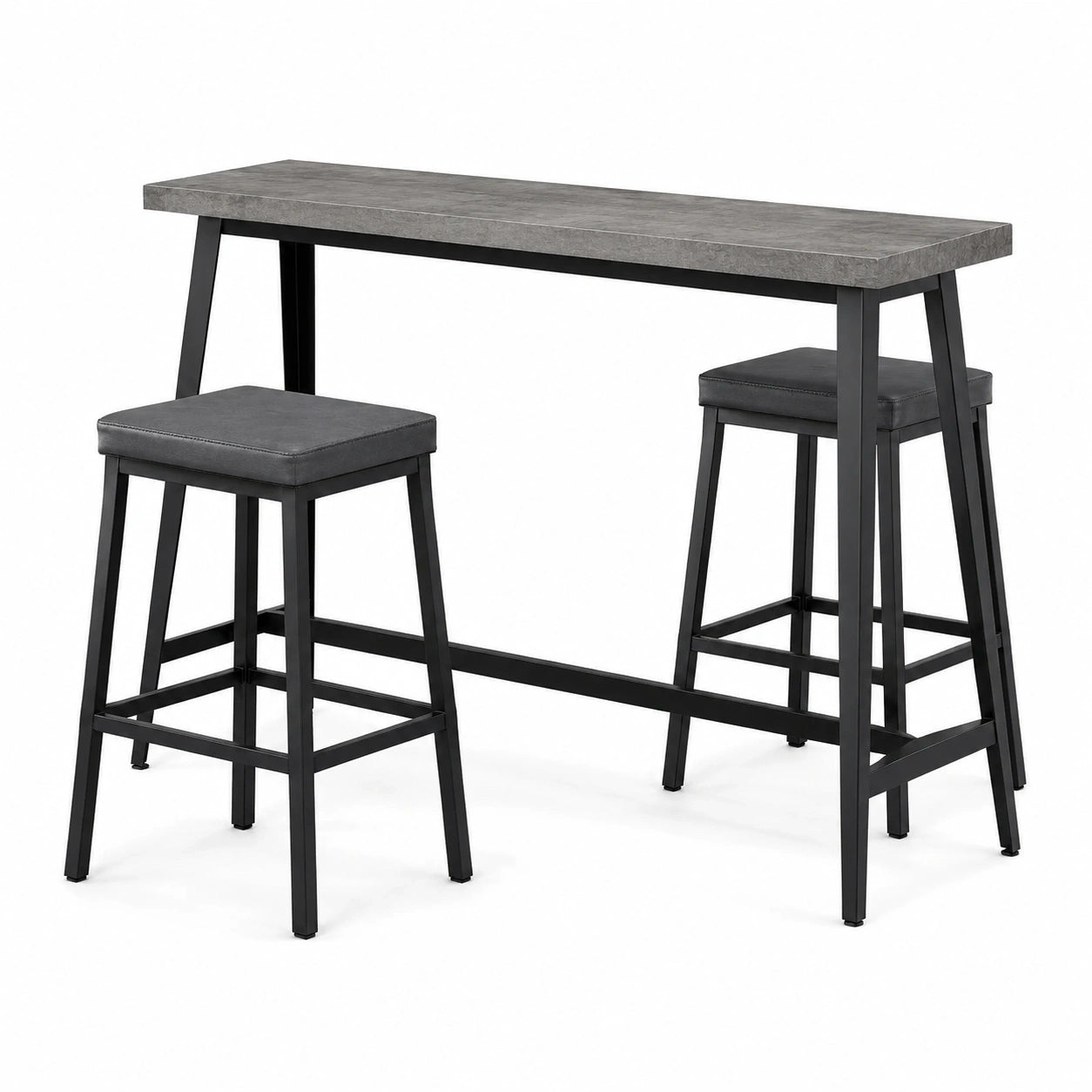Tavolo da bar con 2 sgabelli, 120 × 40 × 90 cm, grigio e nero, stile industriale