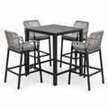Set da pranzo da esterno 5 pezzi con tavolo 90×90×105 cm e 4 sedie 58×60×108 cm, nero e grigio, piano effetto marmo